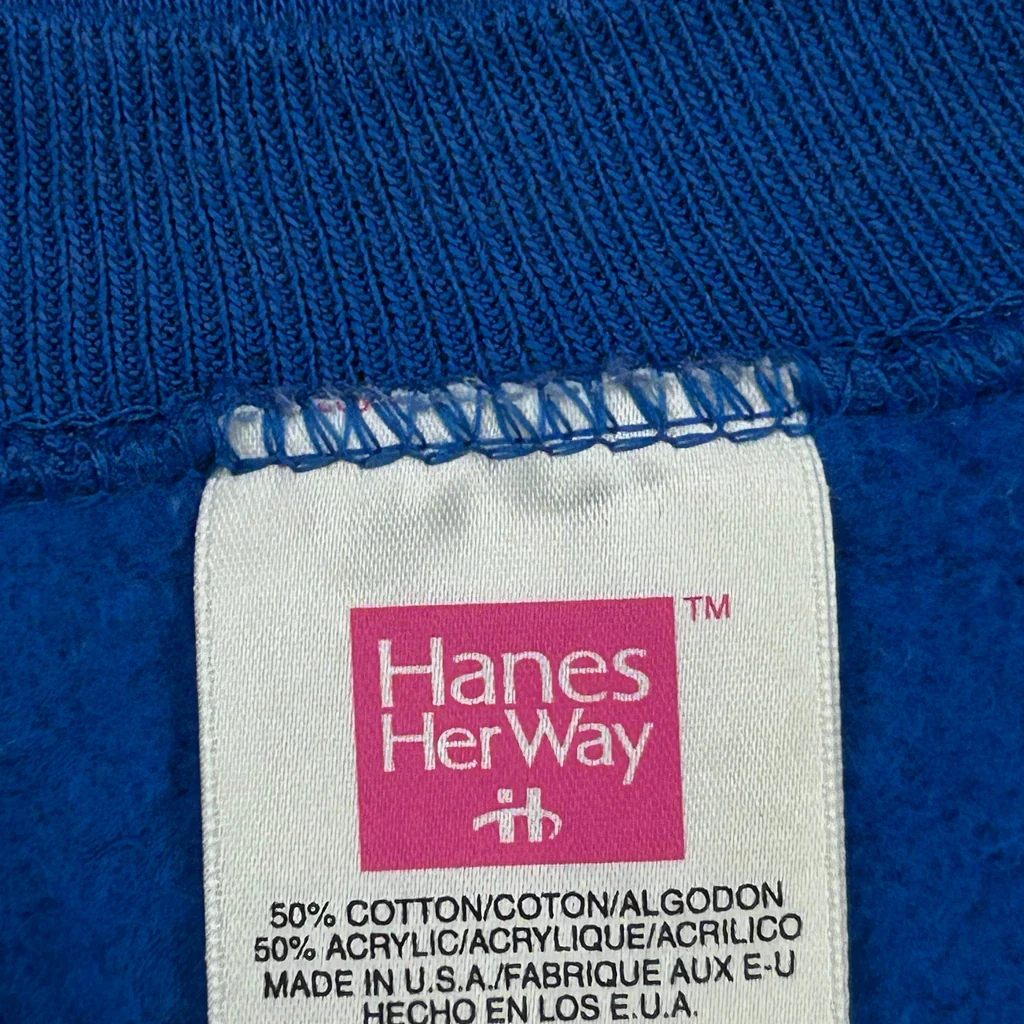 90S Blank Hanes Sweatshirt - XL Blue Cotton Blend - Image 3