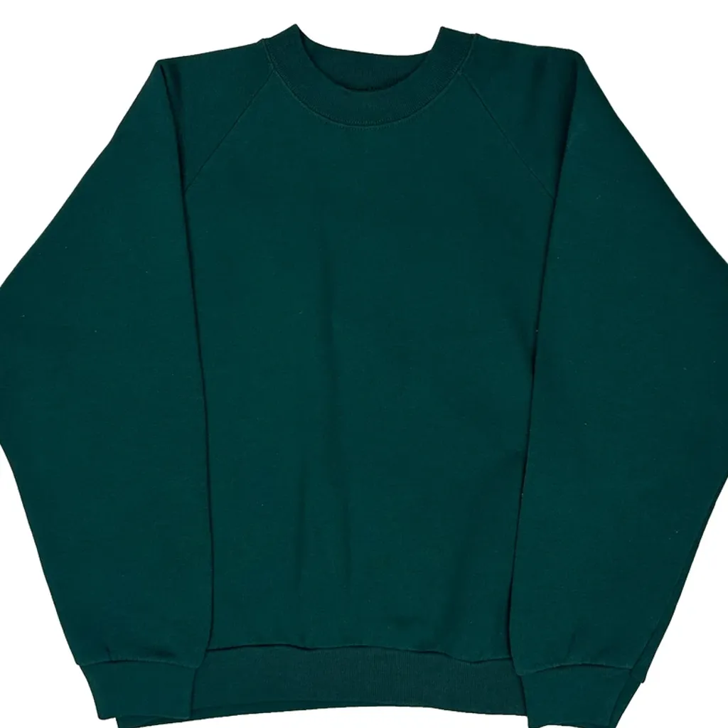 90S Blank Unbranded Sweatshirt - Large Green Cotton - Image 4
