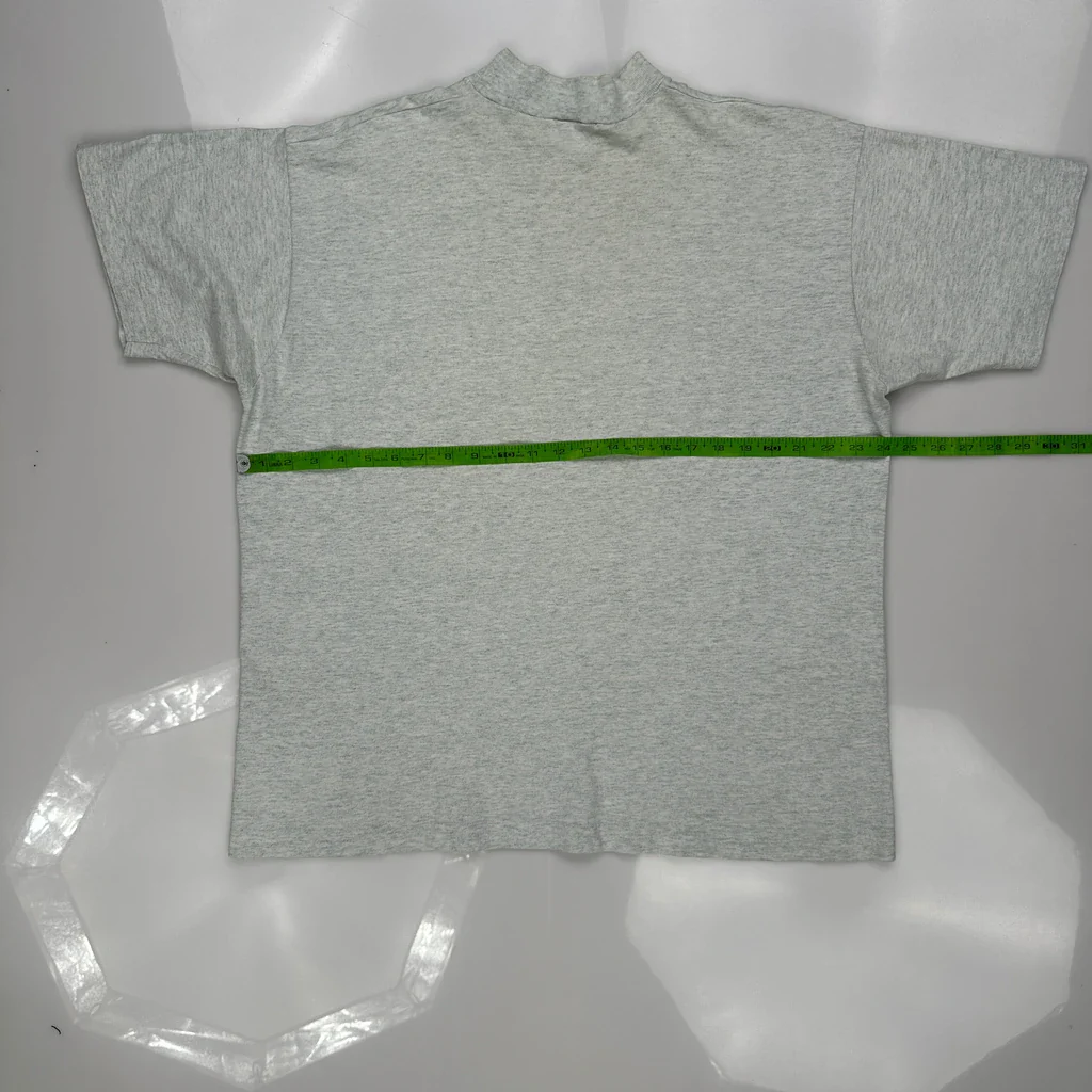 90S Blank Unbranded Mock Neck T-Shirt - Large Grey Cotton - Image 3