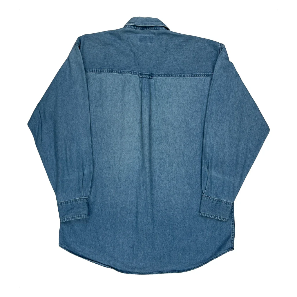 90S Chaps Ralph Lauren Denim Shirt - Medium Blue Cotton - Image 2