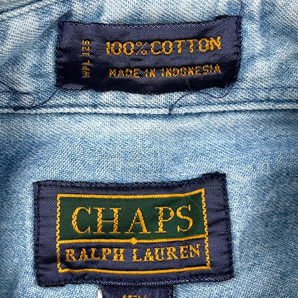 90S Chaps Ralph Lauren Denim Shirt - Medium Blue Cotton - Image 3