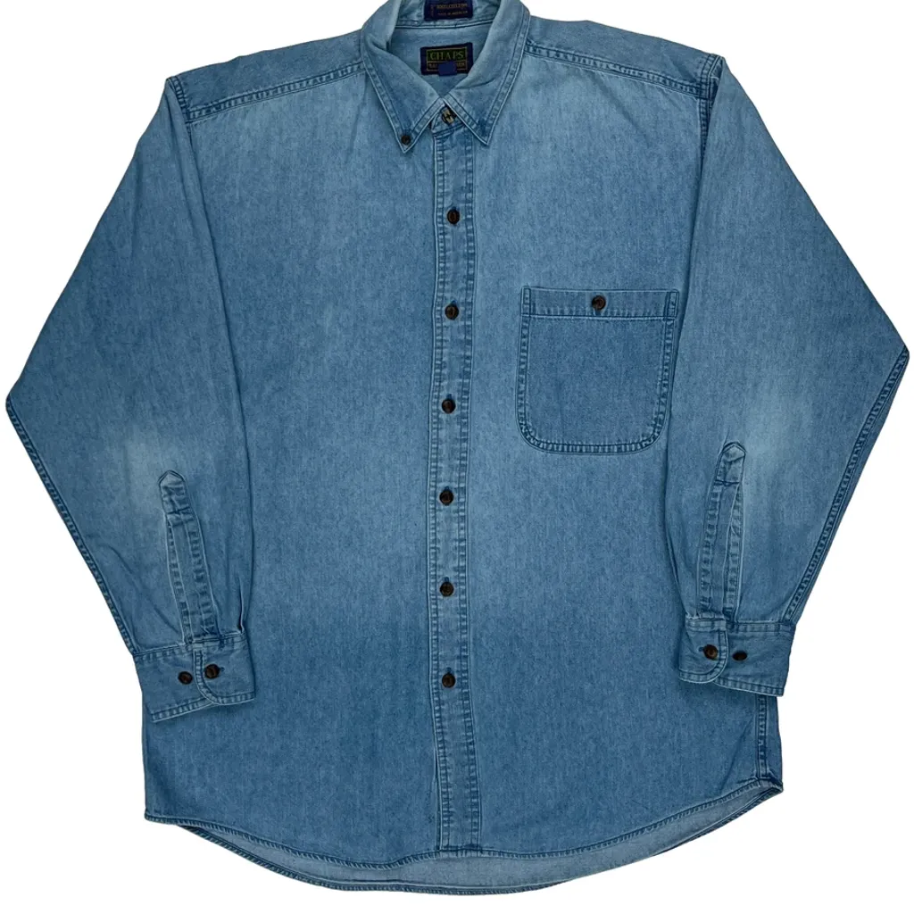 90S Chaps Ralph Lauren Denim Shirt - Medium Blue Cotton - Image 5