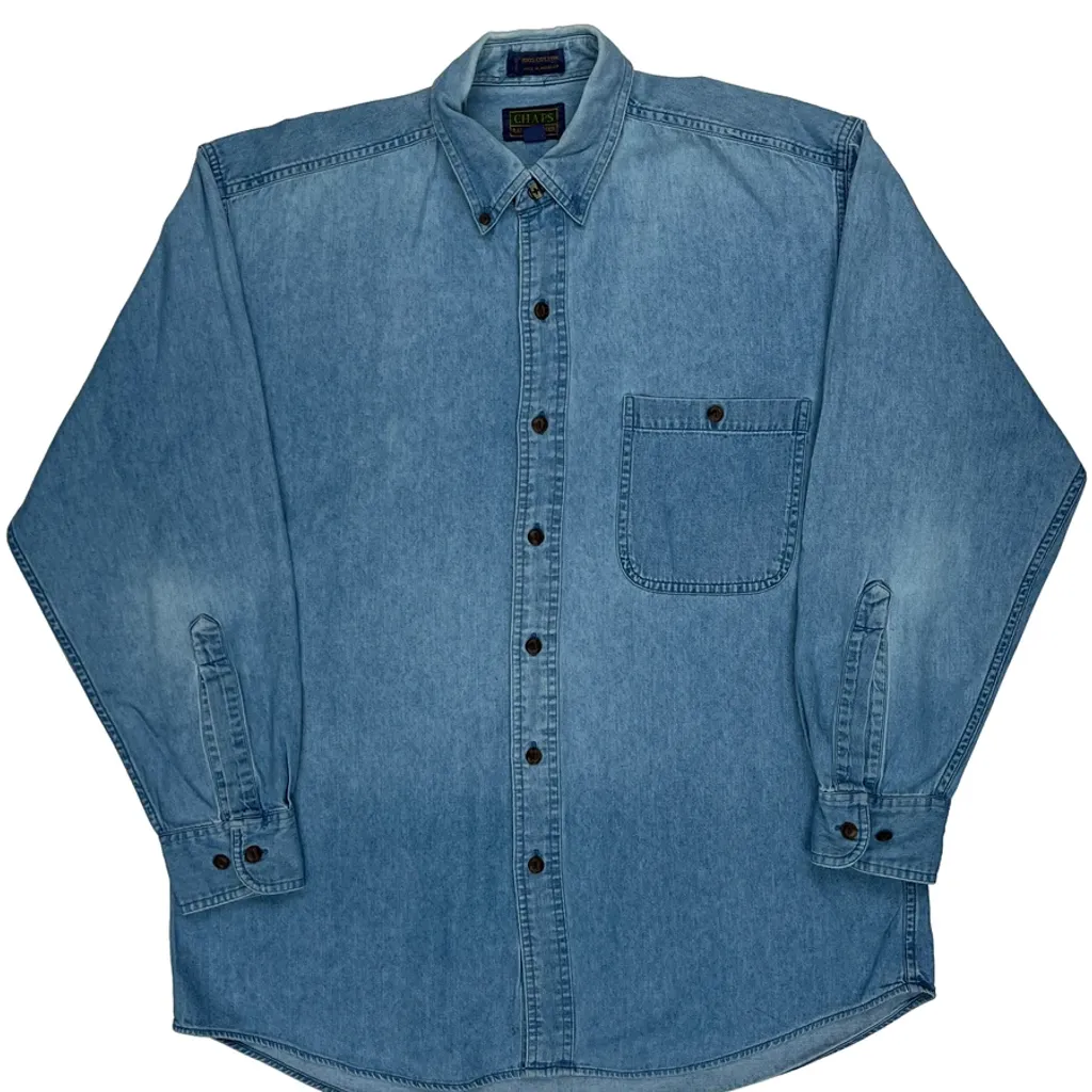 90S Chaps Ralph Lauren Denim Shirt - Medium Blue Cotton - Image 6