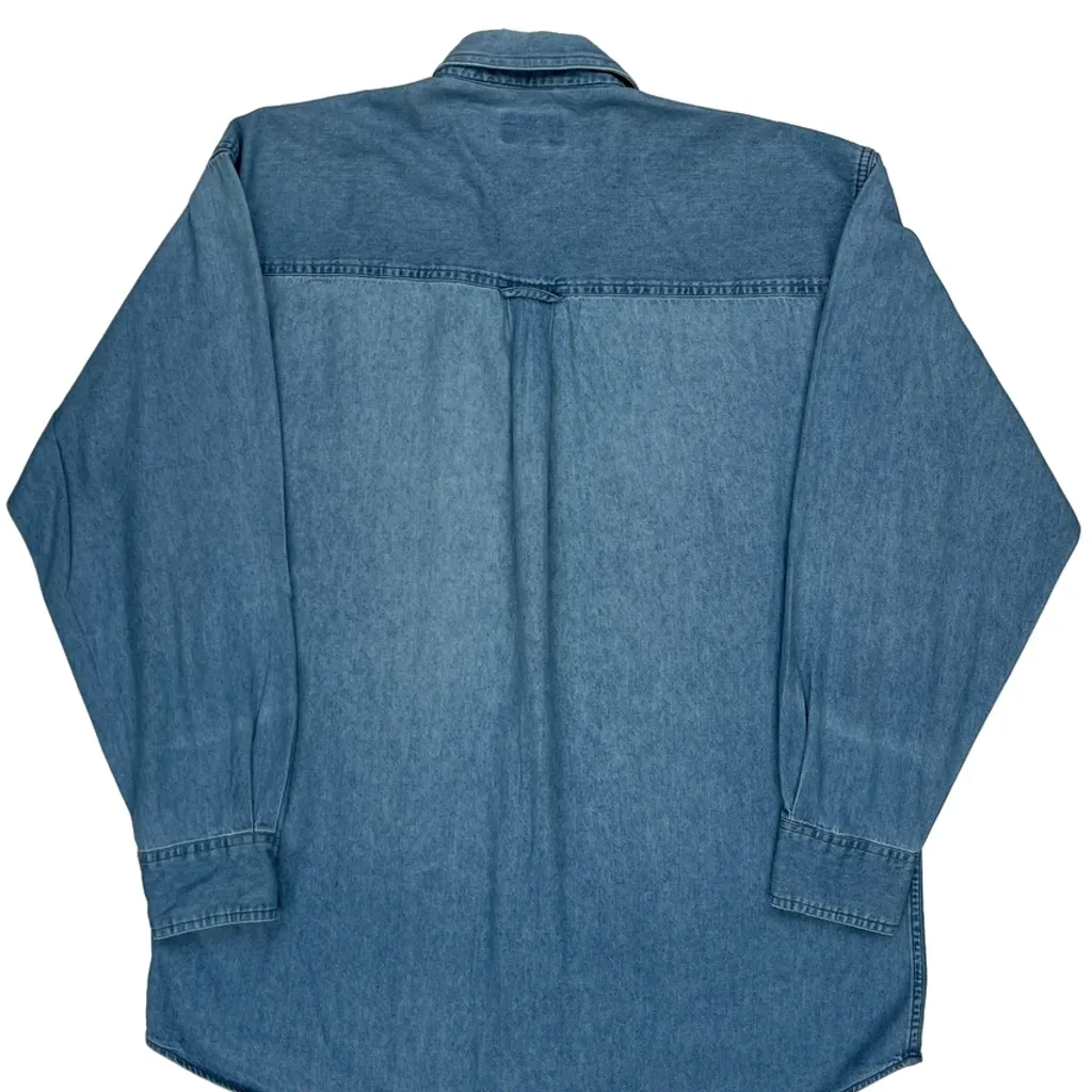 90S Chaps Ralph Lauren Denim Shirt - Medium Blue Cotton - Image 7