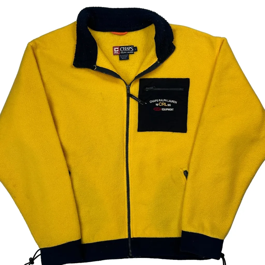 90S Chaps Ralph Lauren Fleece Jacket - Large Yellow Polyester - Image 5