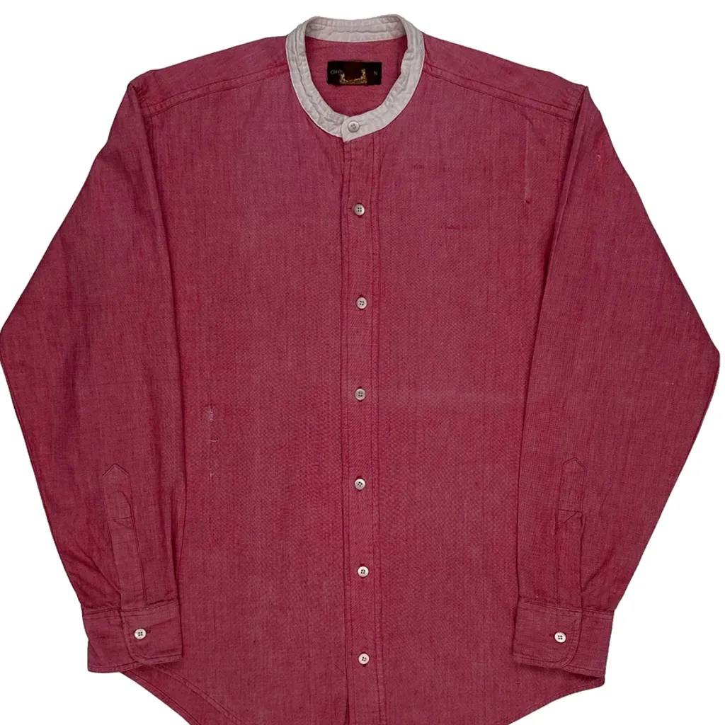 90S Chaps Ralph Lauren Collarless Shirt - Medium Red Cotton - Image 5