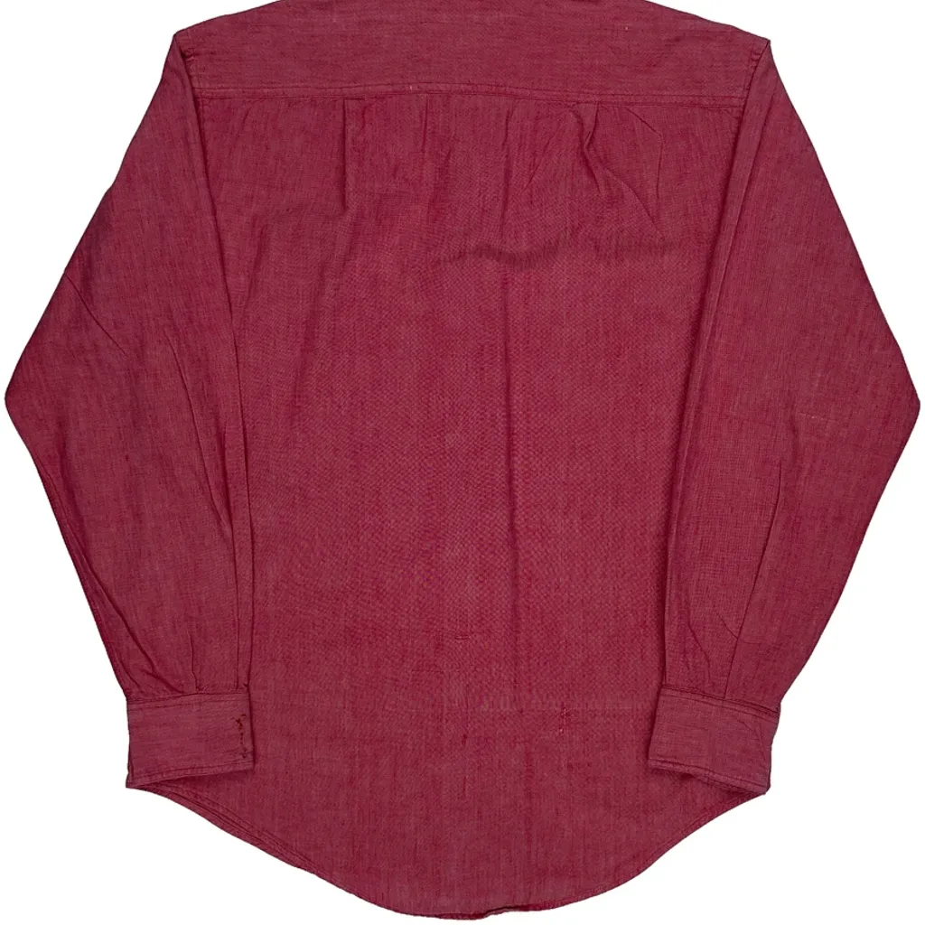 90S Chaps Ralph Lauren Collarless Shirt - Medium Red Cotton - Image 7