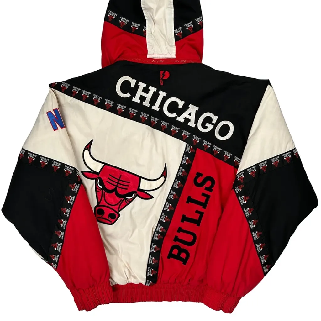 90S Chicago Bulls Pro Player Nba Hooded Graphic Jacket - Large Multicoloured Polyester - Image 7
