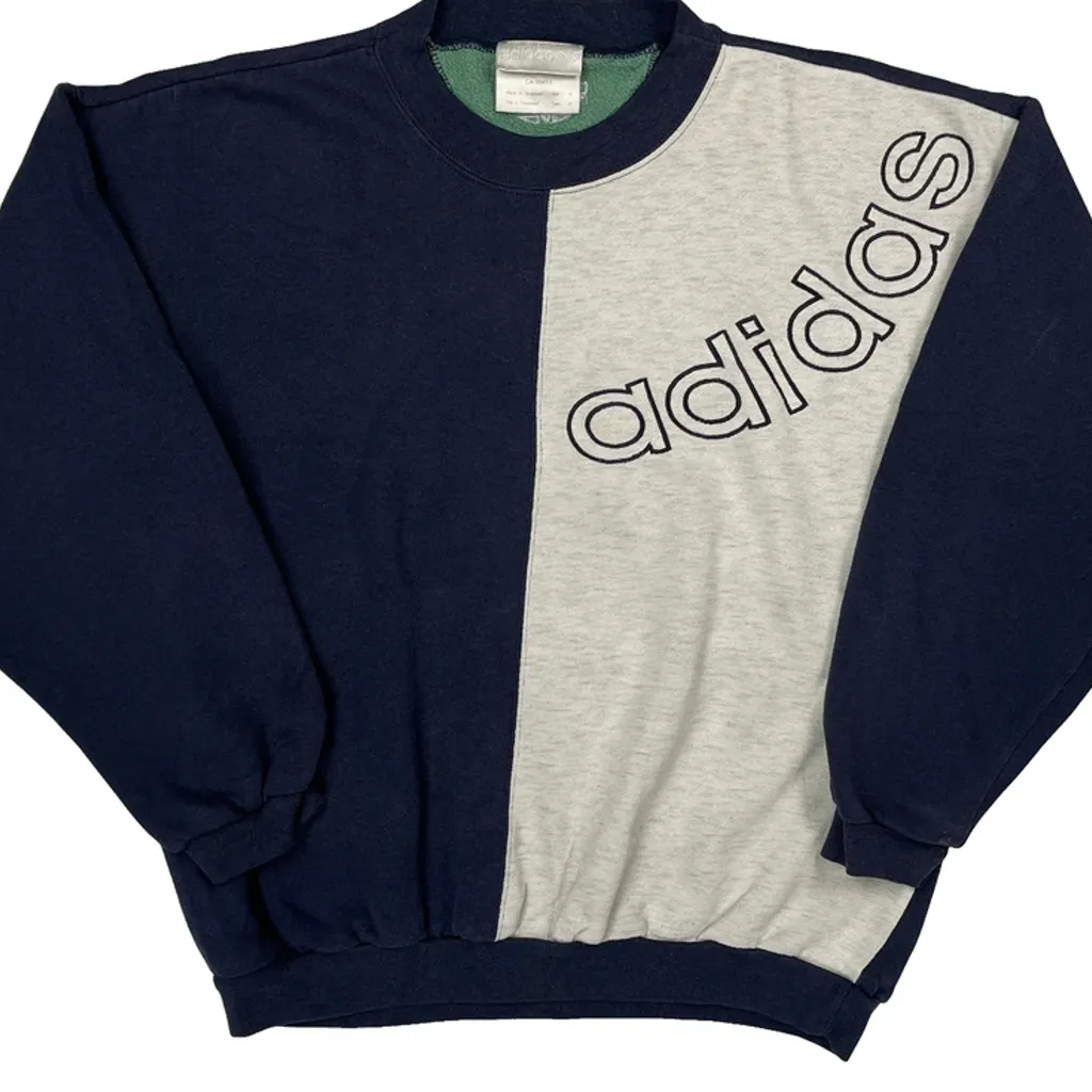 90S Color Block Adidas Two Tone Spellout Sweatshirt - Small Gray Cotton - Image 4