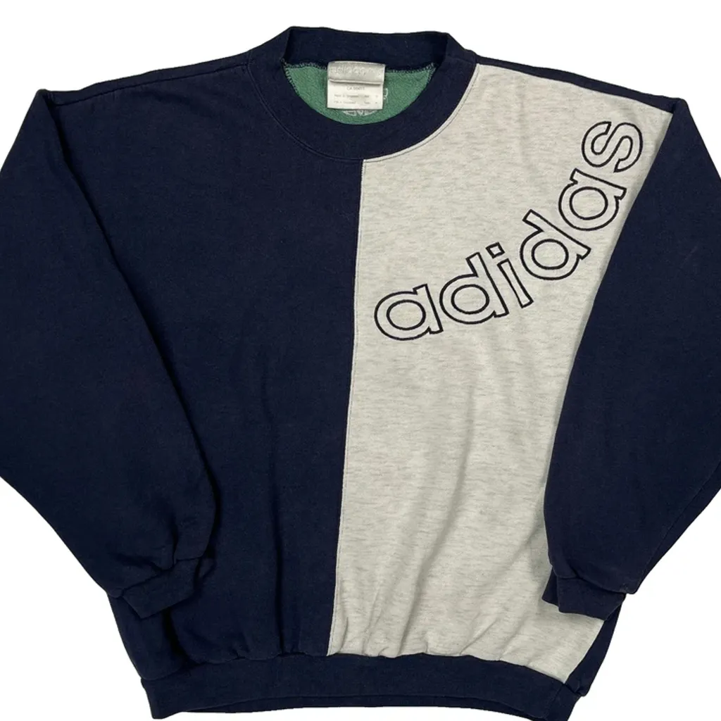 90S Color Block Adidas Two Tone Spellout Sweatshirt - Small Gray Cotton - Image 5