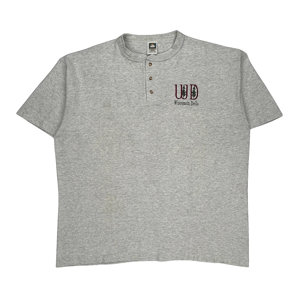 90S Cotton Deluxe Henley T-Shirt - 2XL Gray Cotton