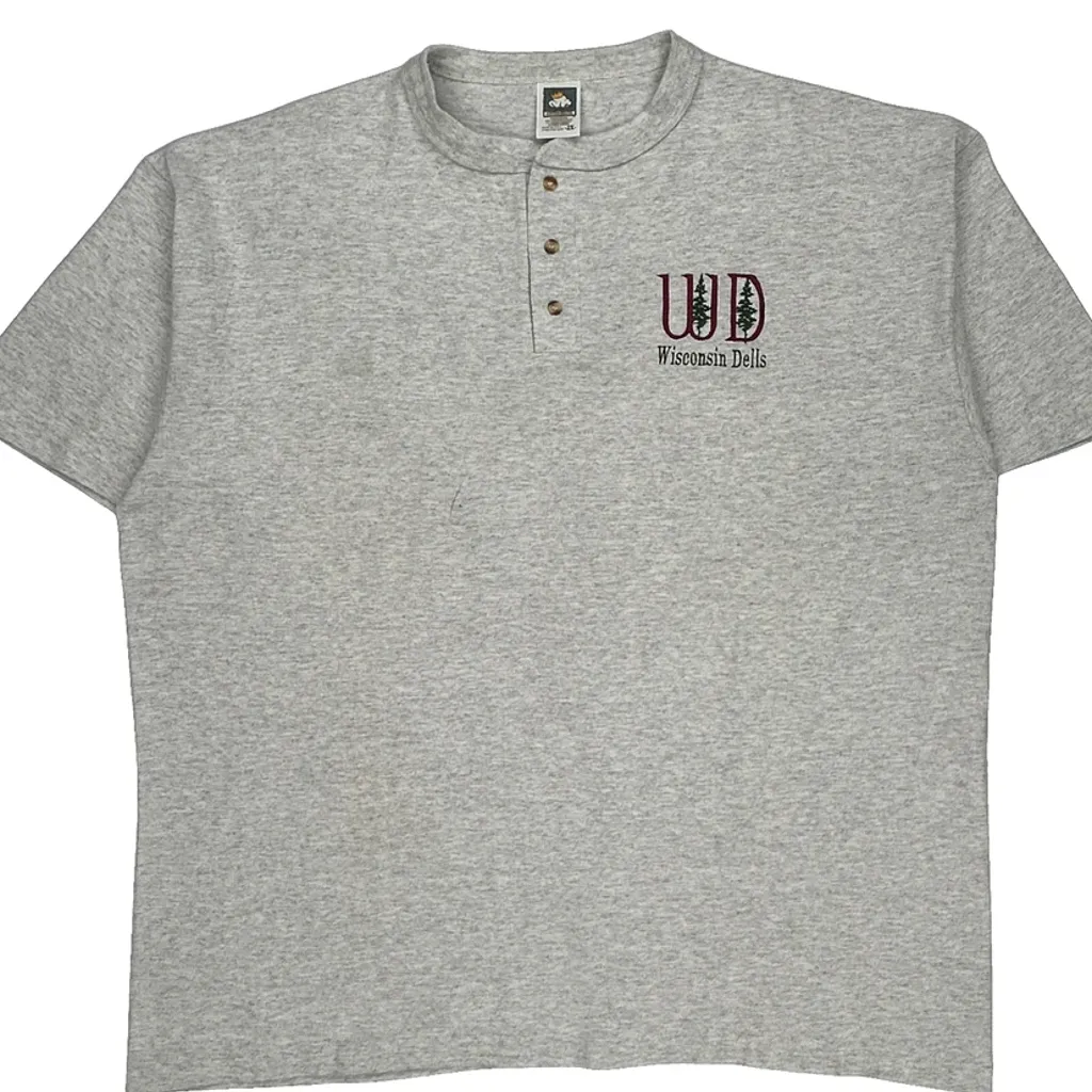 90S Cotton Deluxe Henley T-Shirt - 2XL Gray Cotton - Image 4