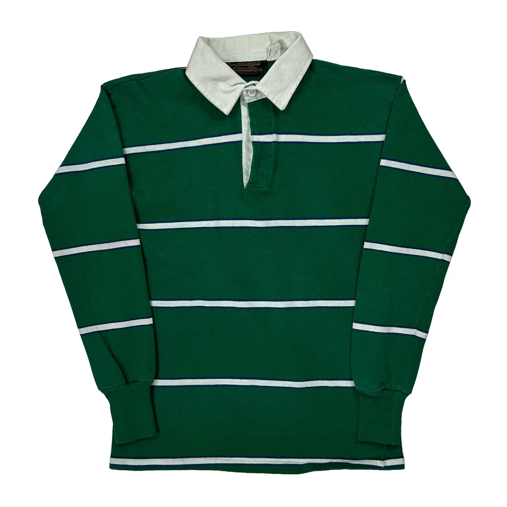 90S Eddie Bauer Striped Rugby Shirt - XS Green Cotton