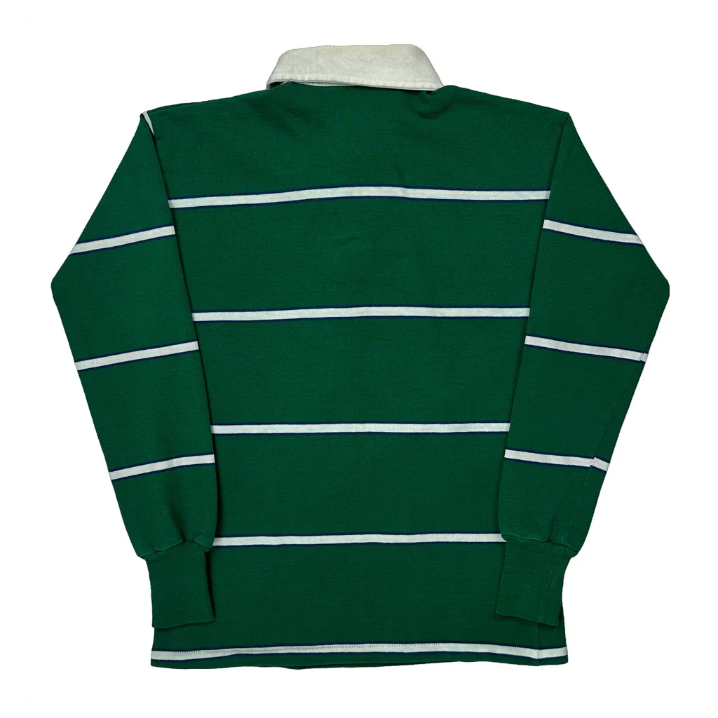 90S Eddie Bauer Striped Rugby Shirt - XS Green Cotton - Image 2