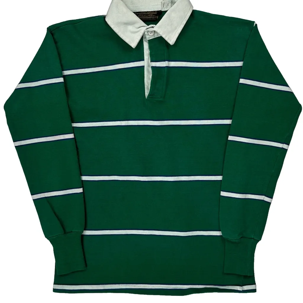 90S Eddie Bauer Striped Rugby Shirt - XS Green Cotton - Image 6