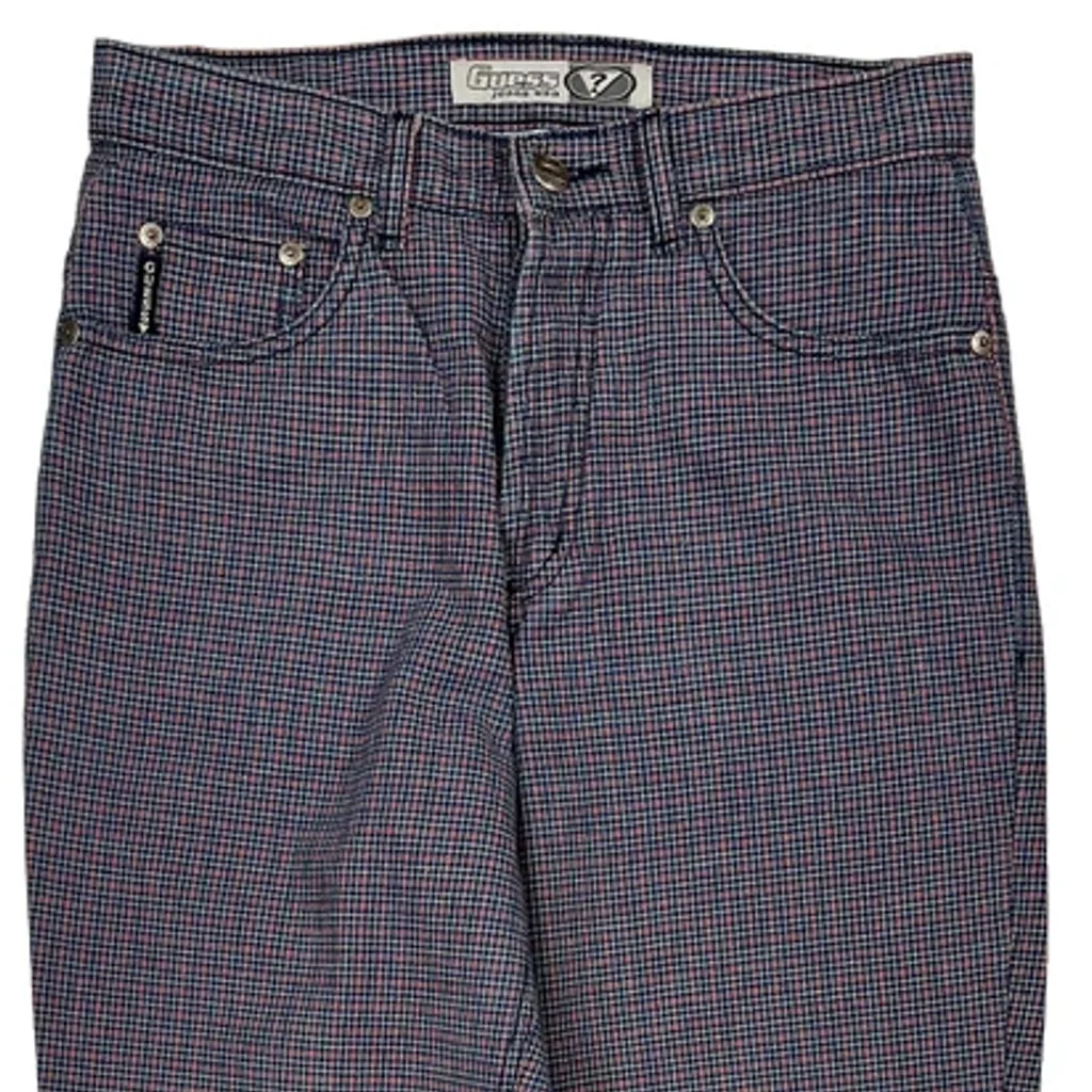 90S Guess Checked Jeans - 28W UK 8 Blue Cotton - Image 9
