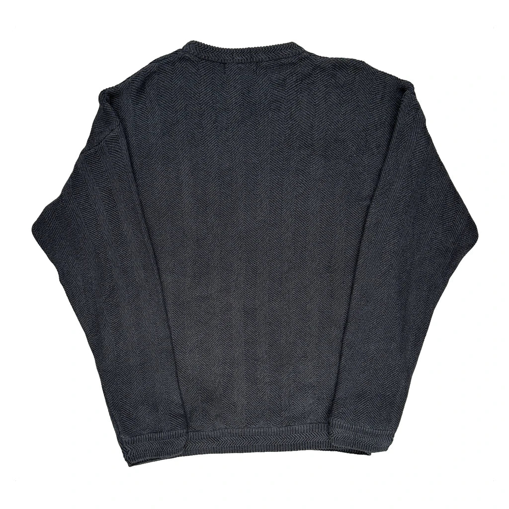 90S Hand Framed Chaps Ralph Lauren Herringbone Jumper - Large Grey Cotton - Image 2