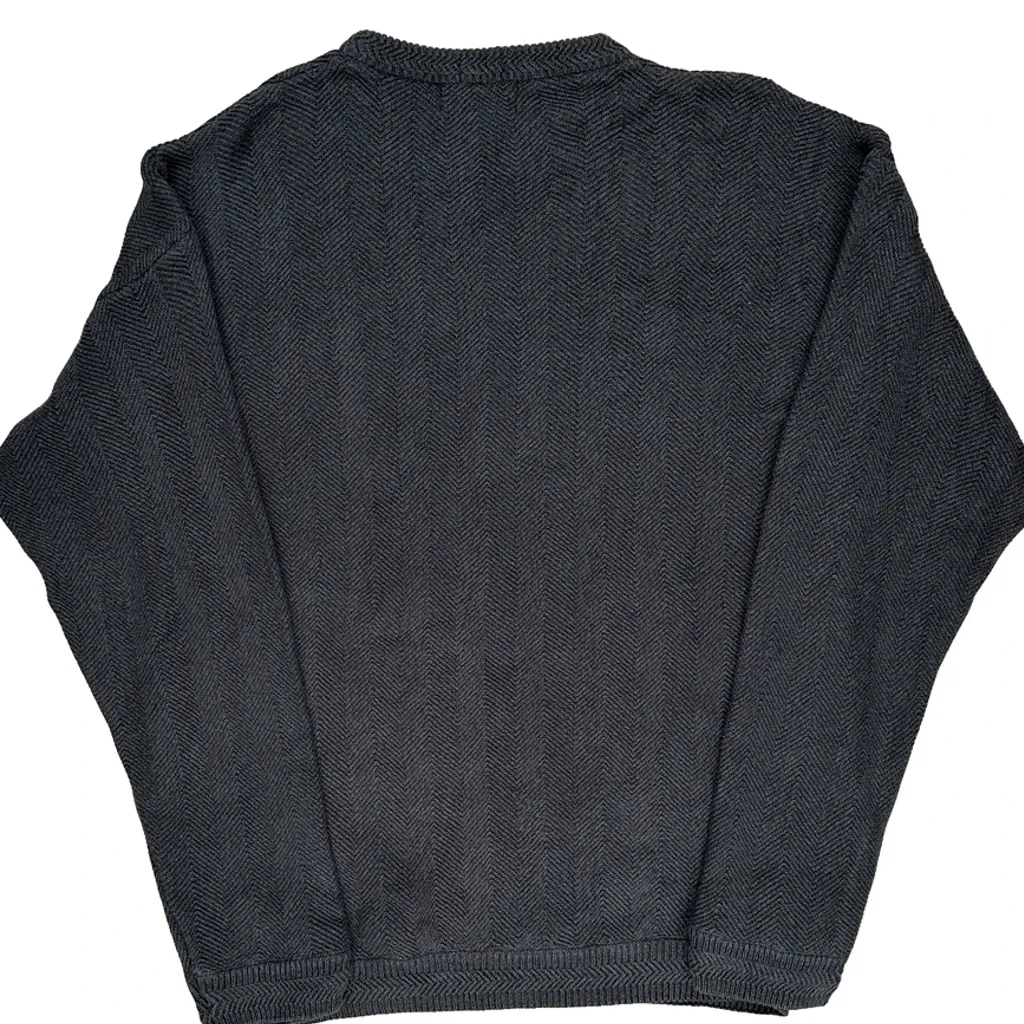 90S Hand Framed Chaps Ralph Lauren Herringbone Jumper - Large Grey Cotton - Image 6