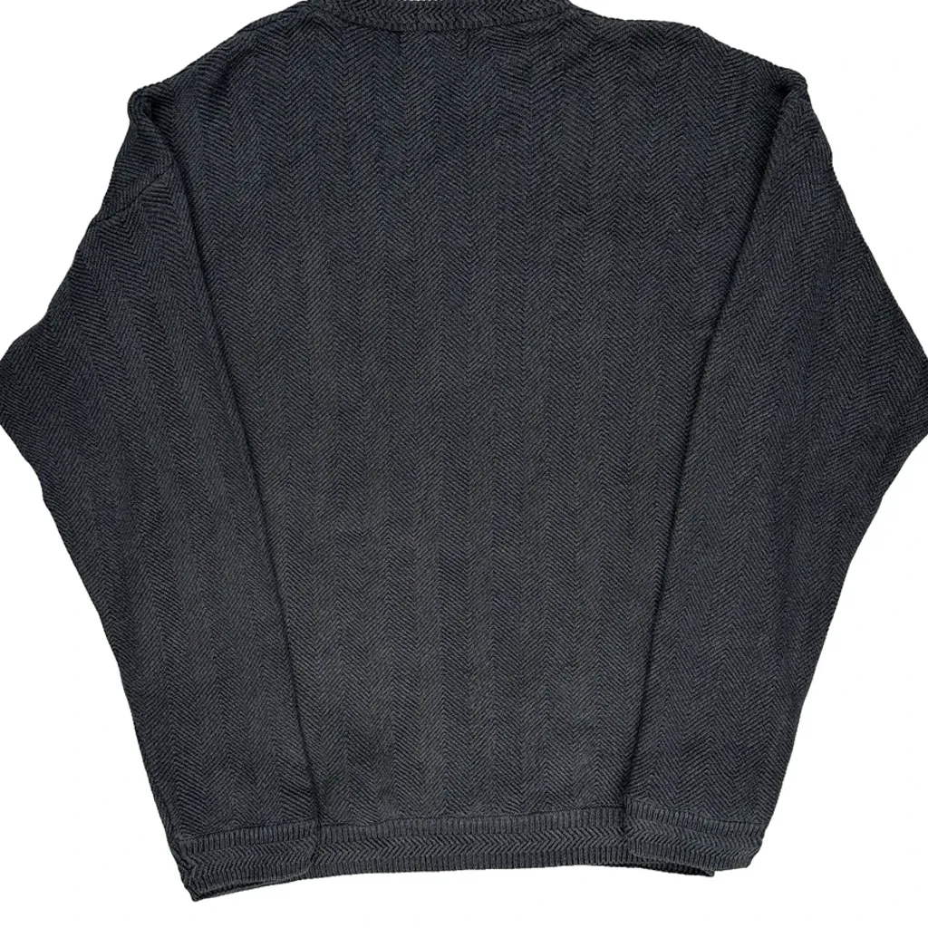 90S Hand Framed Chaps Ralph Lauren Herringbone Jumper - Large Grey Cotton - Image 7