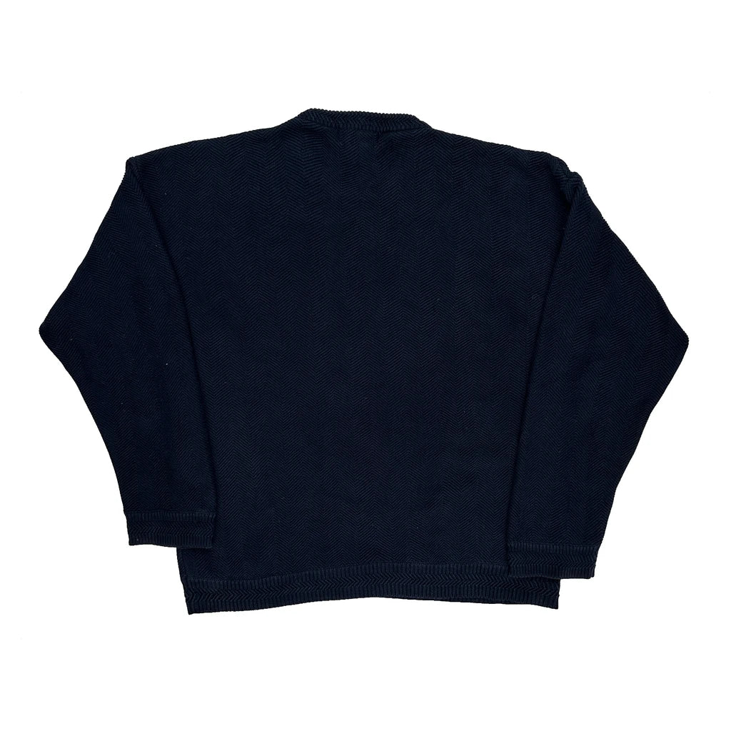 90S Hand Framed Chaps Ralph Lauren Herringbone Jumper - Large Navy Cotton - Image 2