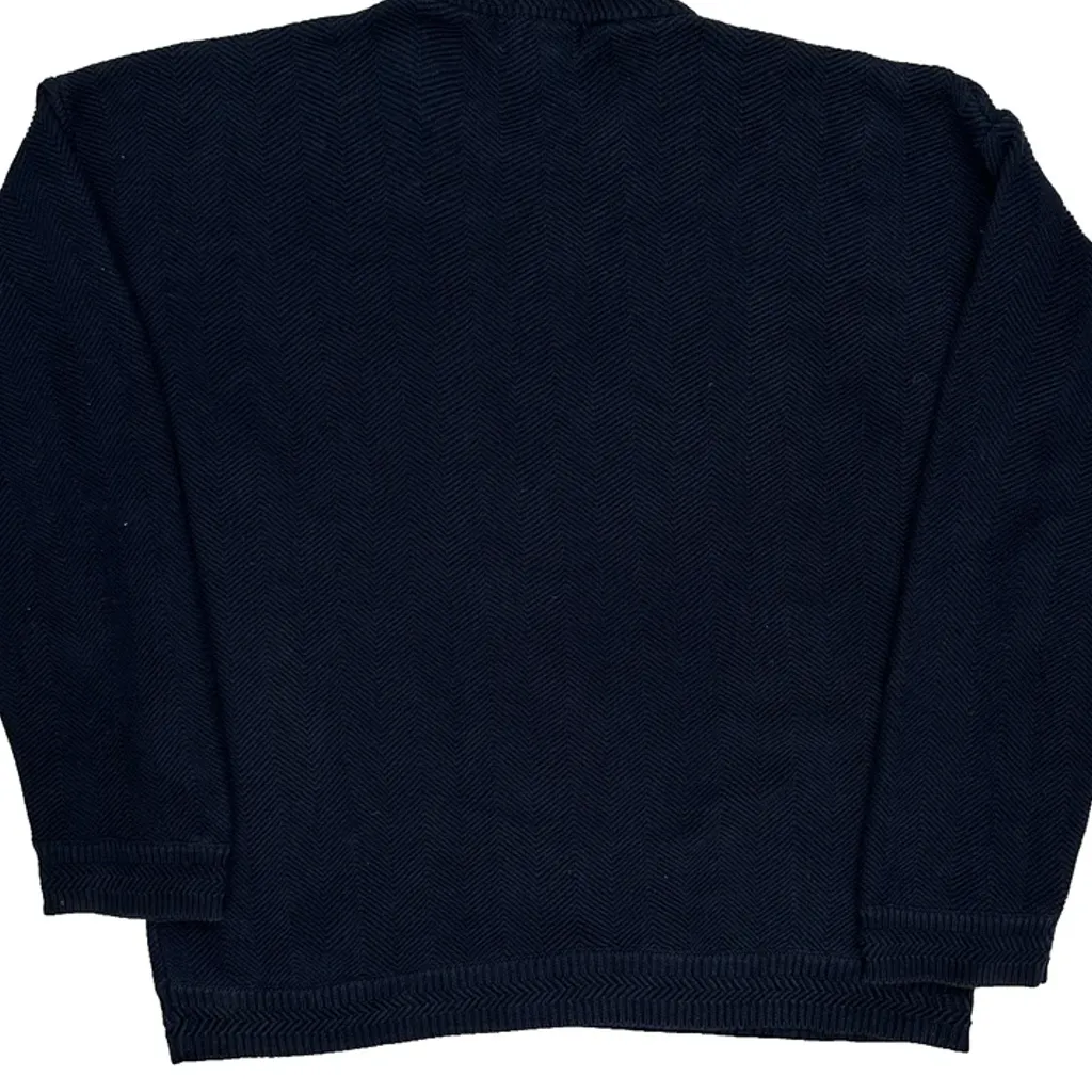 90S Hand Framed Chaps Ralph Lauren Herringbone Jumper - Large Navy Cotton - Image 6