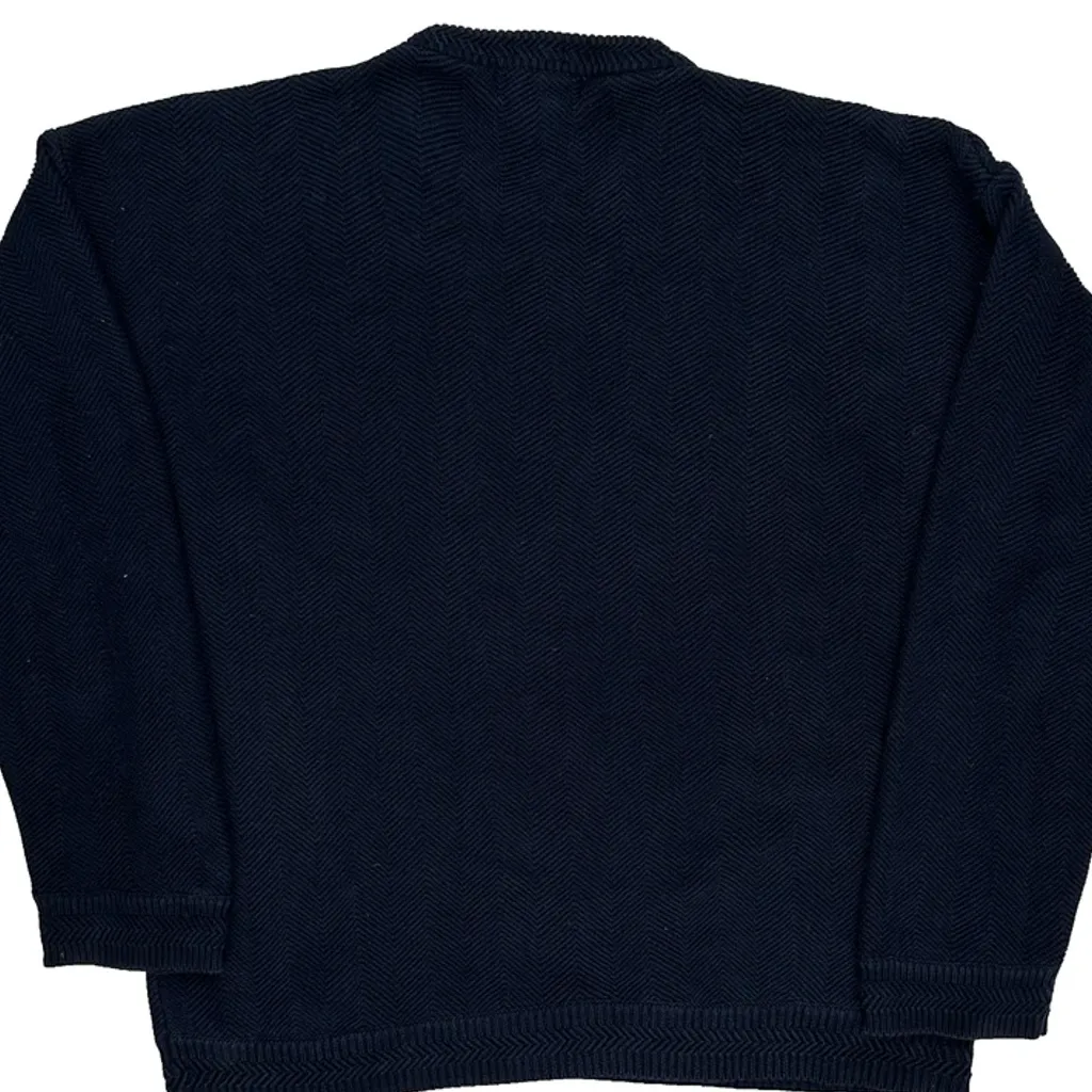 90S Hand Framed Chaps Ralph Lauren Herringbone Jumper - Large Navy Cotton - Image 7