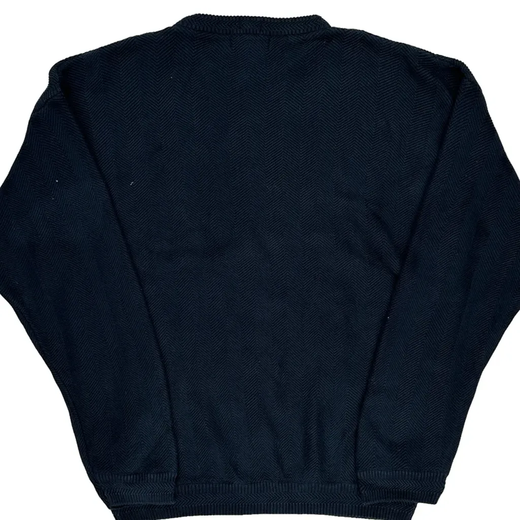 90S Hand Framed Chaps Ralph Lauren Herringbone Jumper - XL Navy Cotton - Image 6