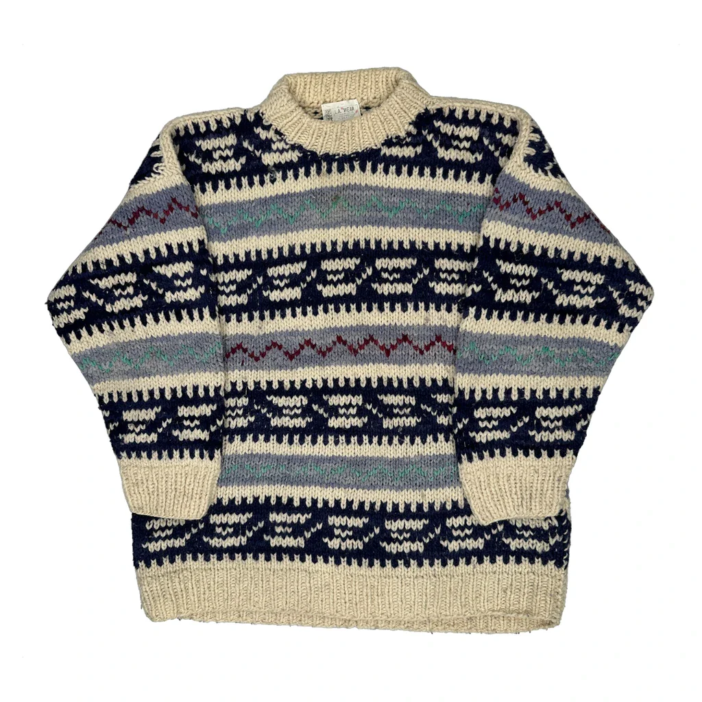 90S La Wear Fair Isle Jumper - XL Cream Wool
