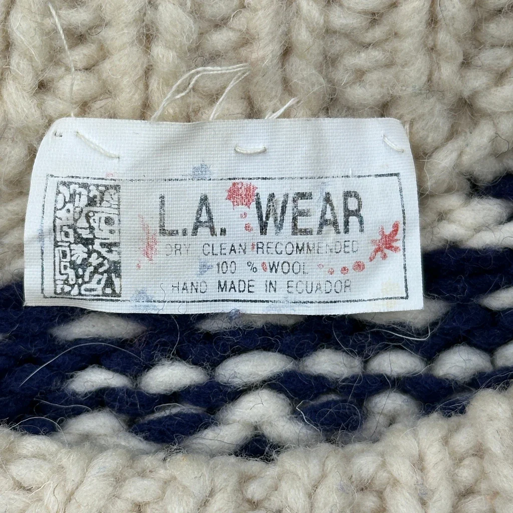90S La Wear Fair Isle Jumper - XL Cream Wool - Image 3