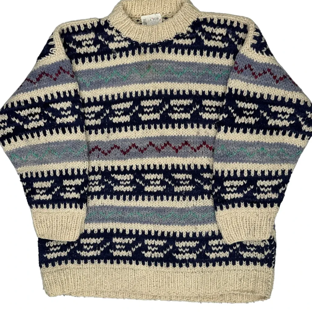90S La Wear Fair Isle Jumper - XL Cream Wool - Image 5