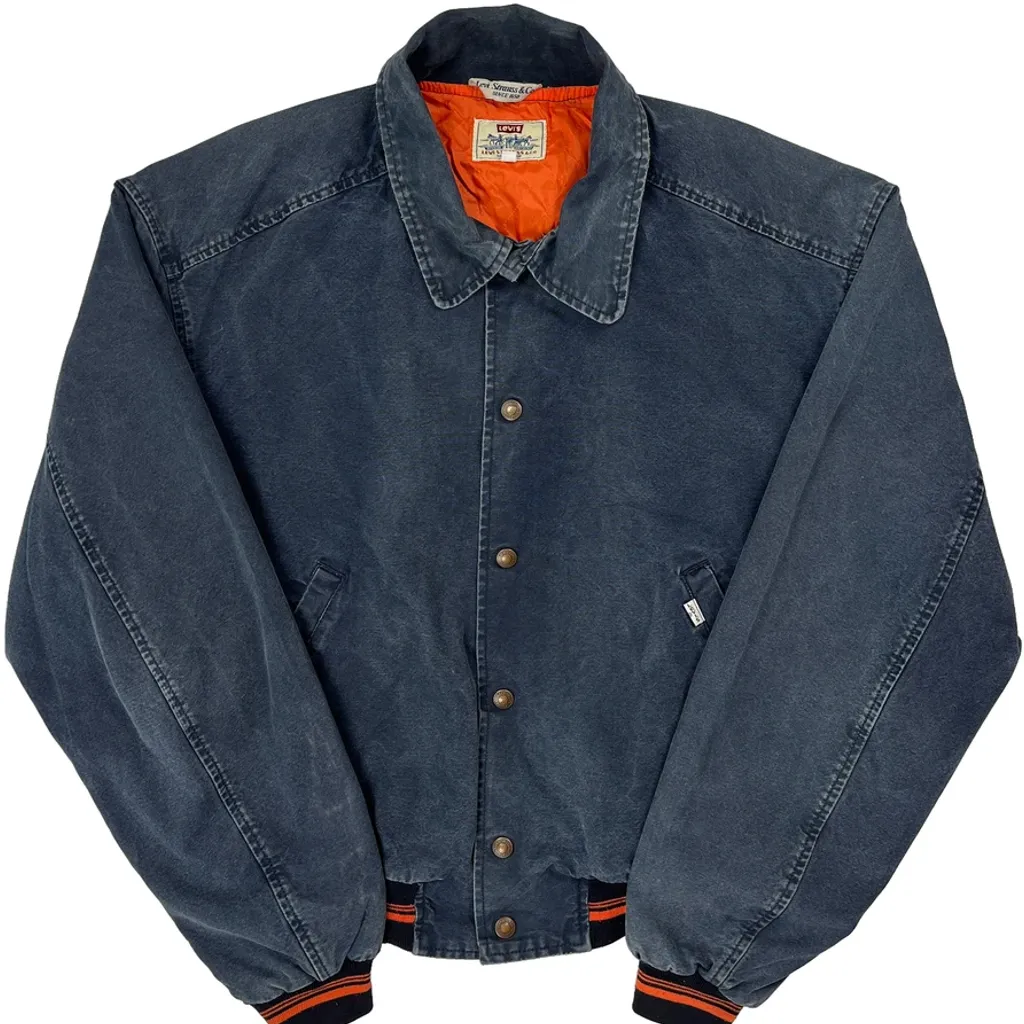 90S Levis Varsity Bomber Jacket - Large Grey Cotton - Image 4