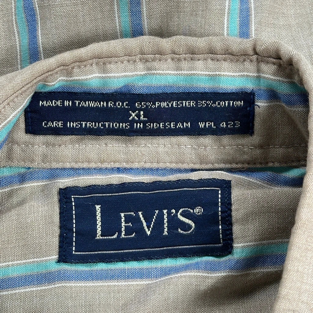 90S Levis Striped Shirt - XL Brown Polyester Blend - Image 3