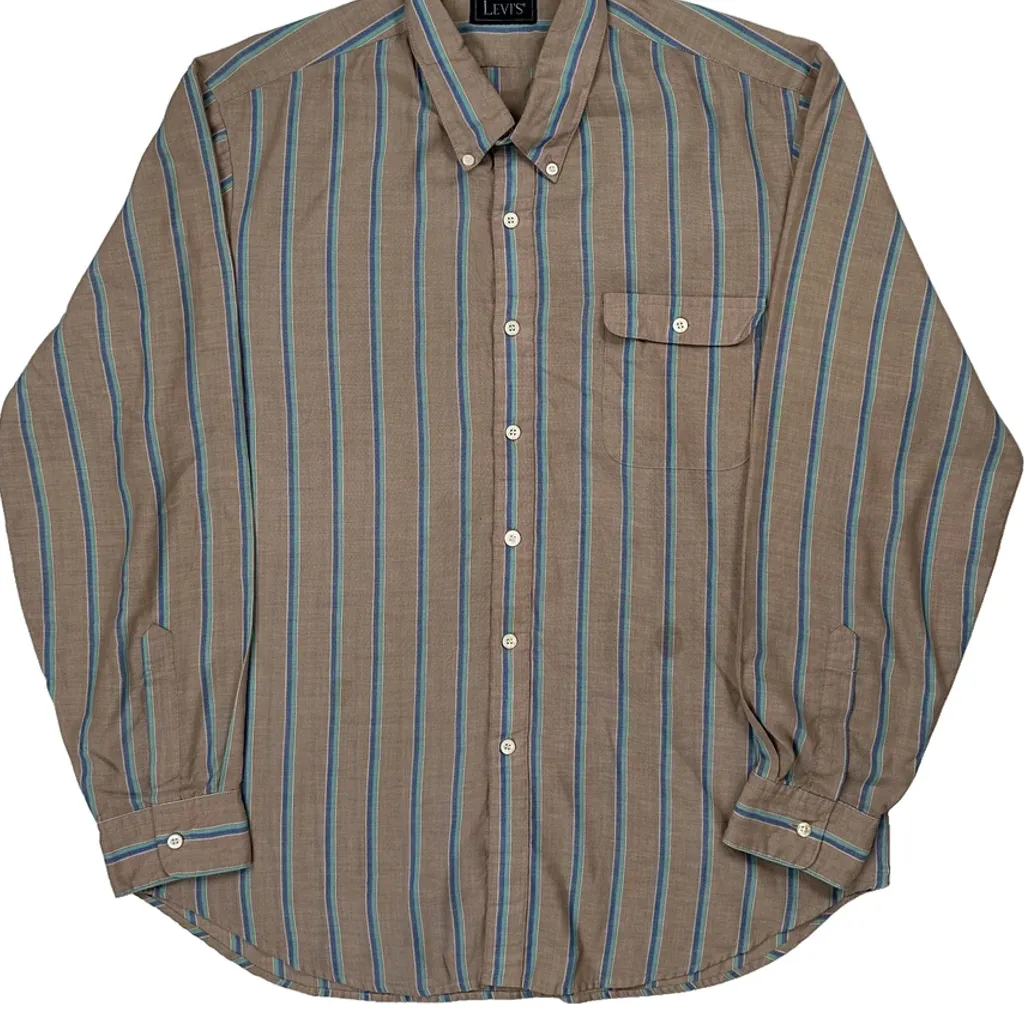 90S Levis Striped Shirt - XL Brown Polyester Blend - Image 5