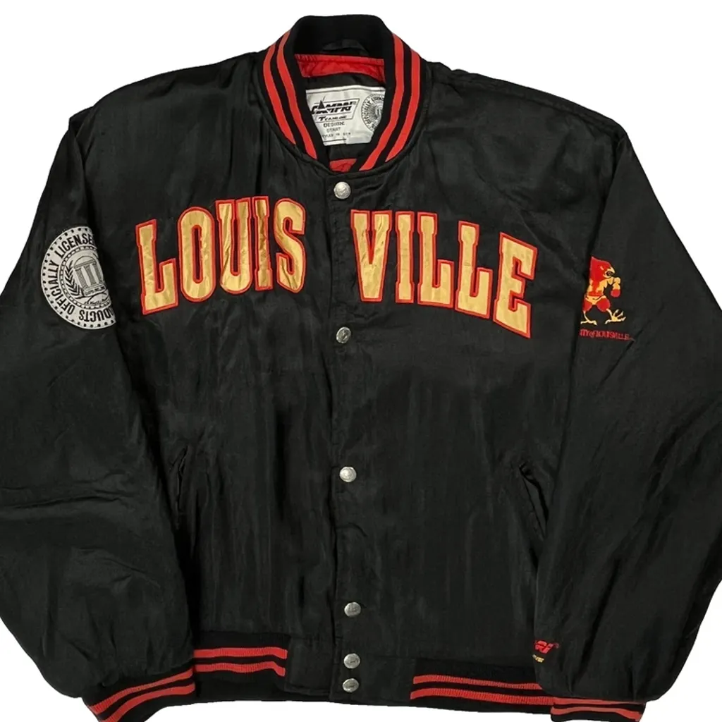 90S Louisville Campri College Satin Varsity Jacket - Large Black Polyester - Image 5