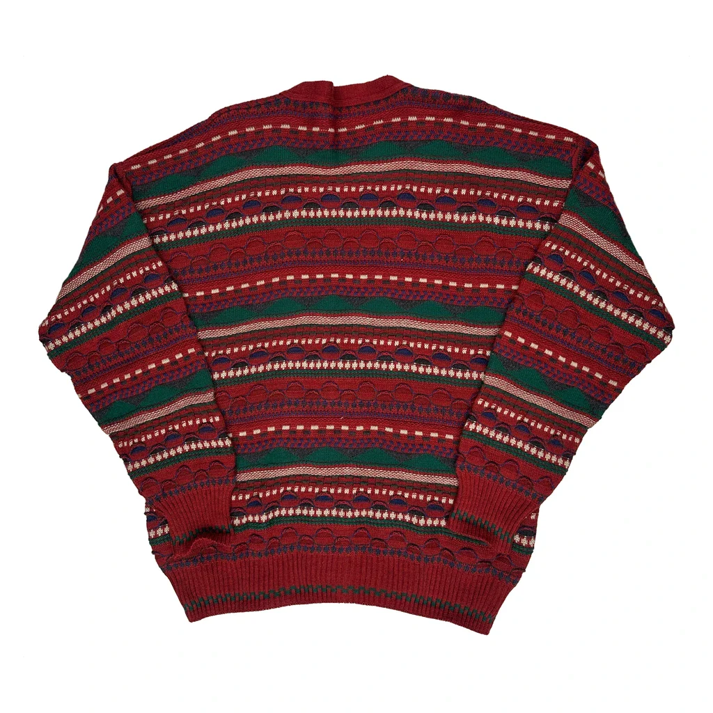 90S Made In Italy J.T Beckett Fair Isle Jumper - XL Red Acrylic - Image 2