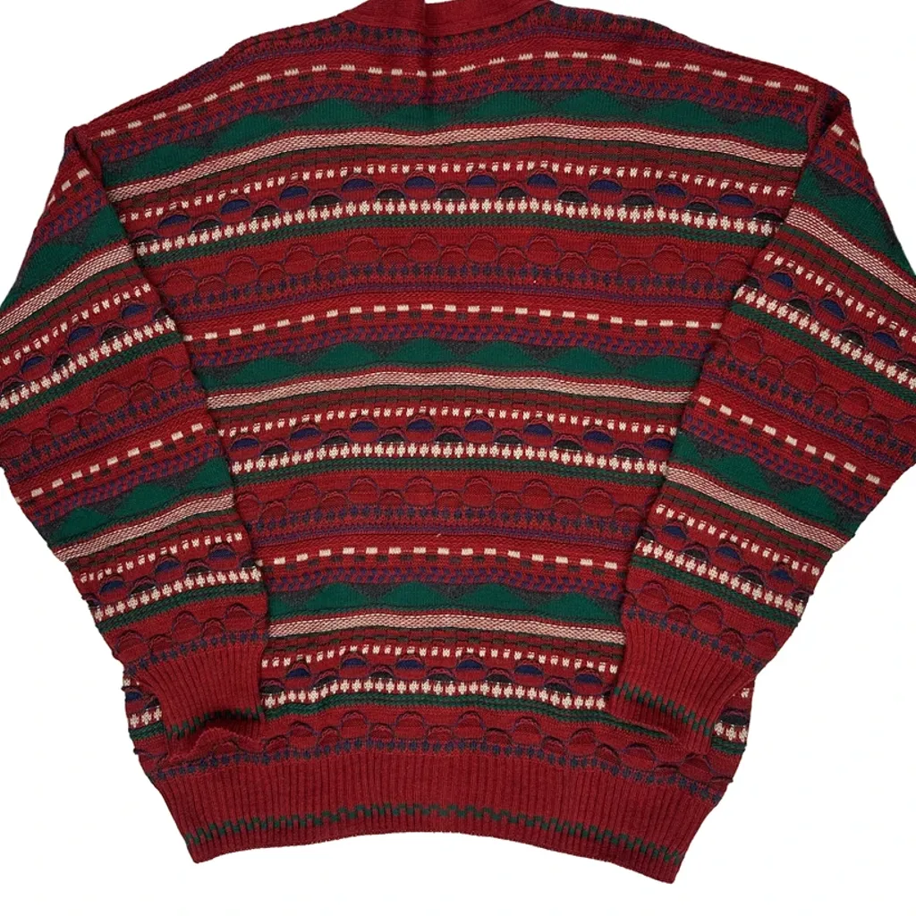 90S Made In Italy J.T Beckett Fair Isle Jumper - XL Red Acrylic - Image 6