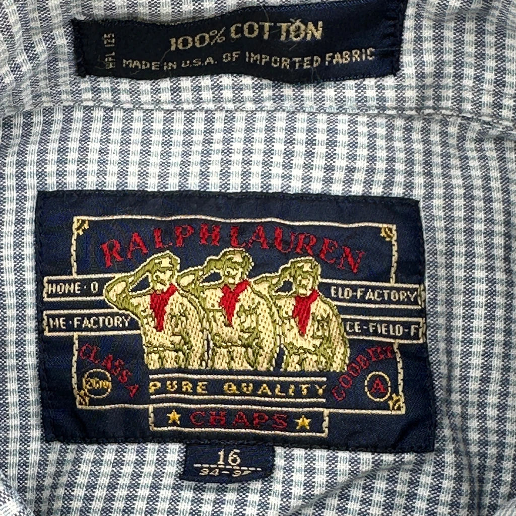 90S Made In USA Chaps Ralph Lauren Checked Shirt - Large Blue Cotton - Image 3