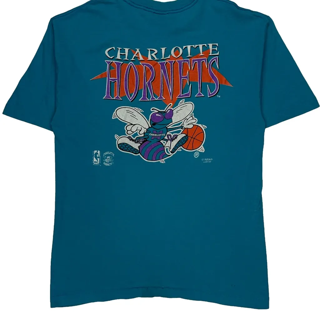 90S Made In USA Charlotte Hornets Nba Graphic T-Shirt - Large Blue Cotton - Image 6