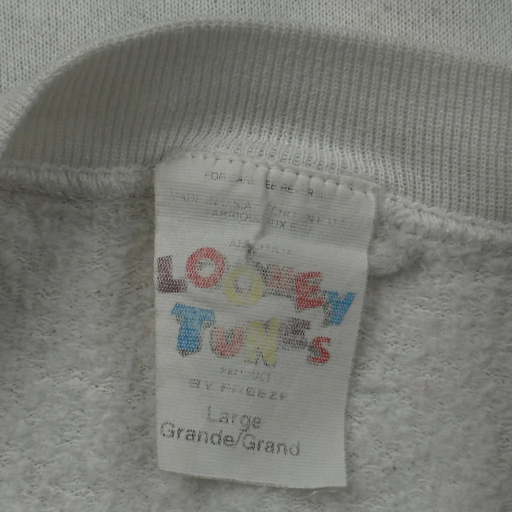 90S Made In USA Christmas Taz Looney Tunes Christmas Sweatshirt - Large White Cotton - Image 3