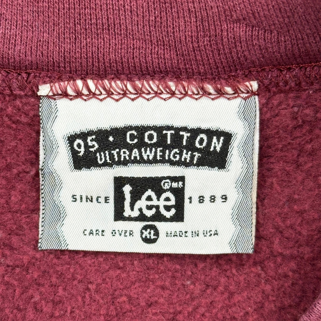 90S Made In USA Faded Lee Work Sweatshirt - XL Burgundy Cotton - Image 3