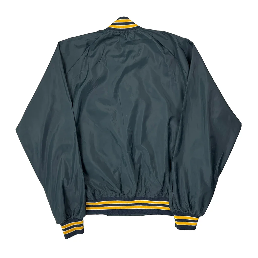90S Made In USA Fightin' Irish Chalk Line Satin Varsity Jacket - XL Green Nylon - Image 2