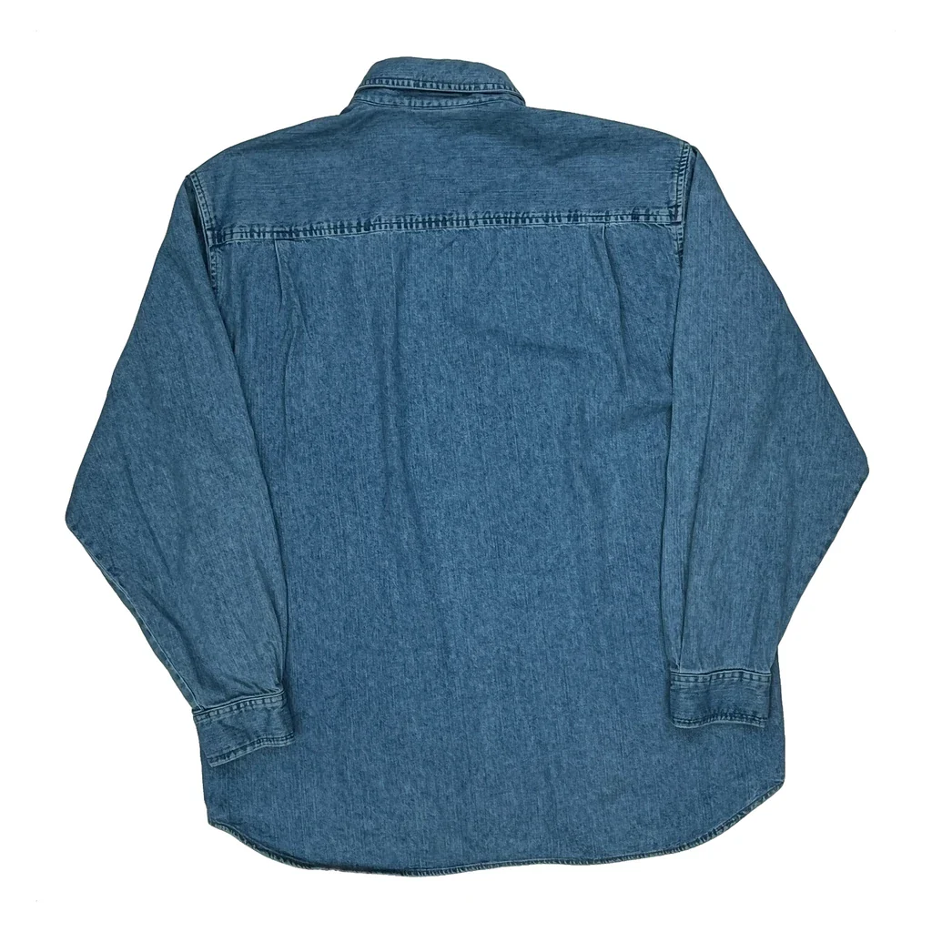 90S Made In USA Guess Denim Shirt - Large Blue Cotton - Image 2