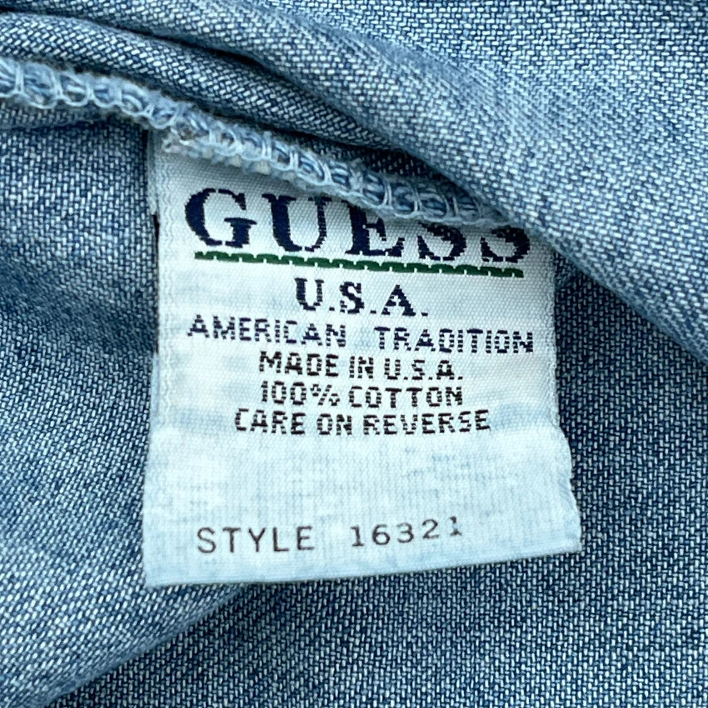 90S Made In USA Guess Denim Shirt - Large Blue Cotton - Image 4