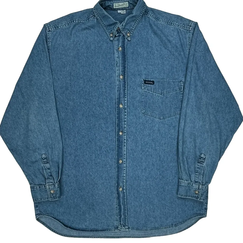 90S Made In USA Guess Denim Shirt - Large Blue Cotton - Image 6