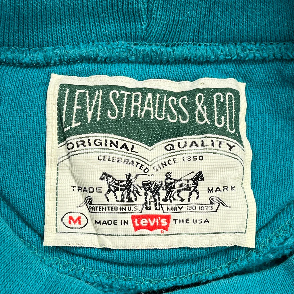 90S Made In USA Levis Teal Blank Sweatshirt - Medium Green Cotton - Image 3
