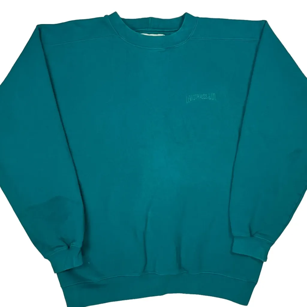 90S Made In USA Levis Teal Blank Sweatshirt - Medium Green Cotton - Image 5