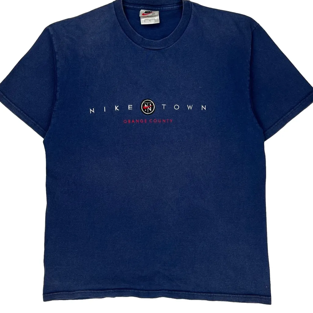 90S Made In USA Nike Town Orange County T-Shirt - Medium Blue Cotton - Image 4