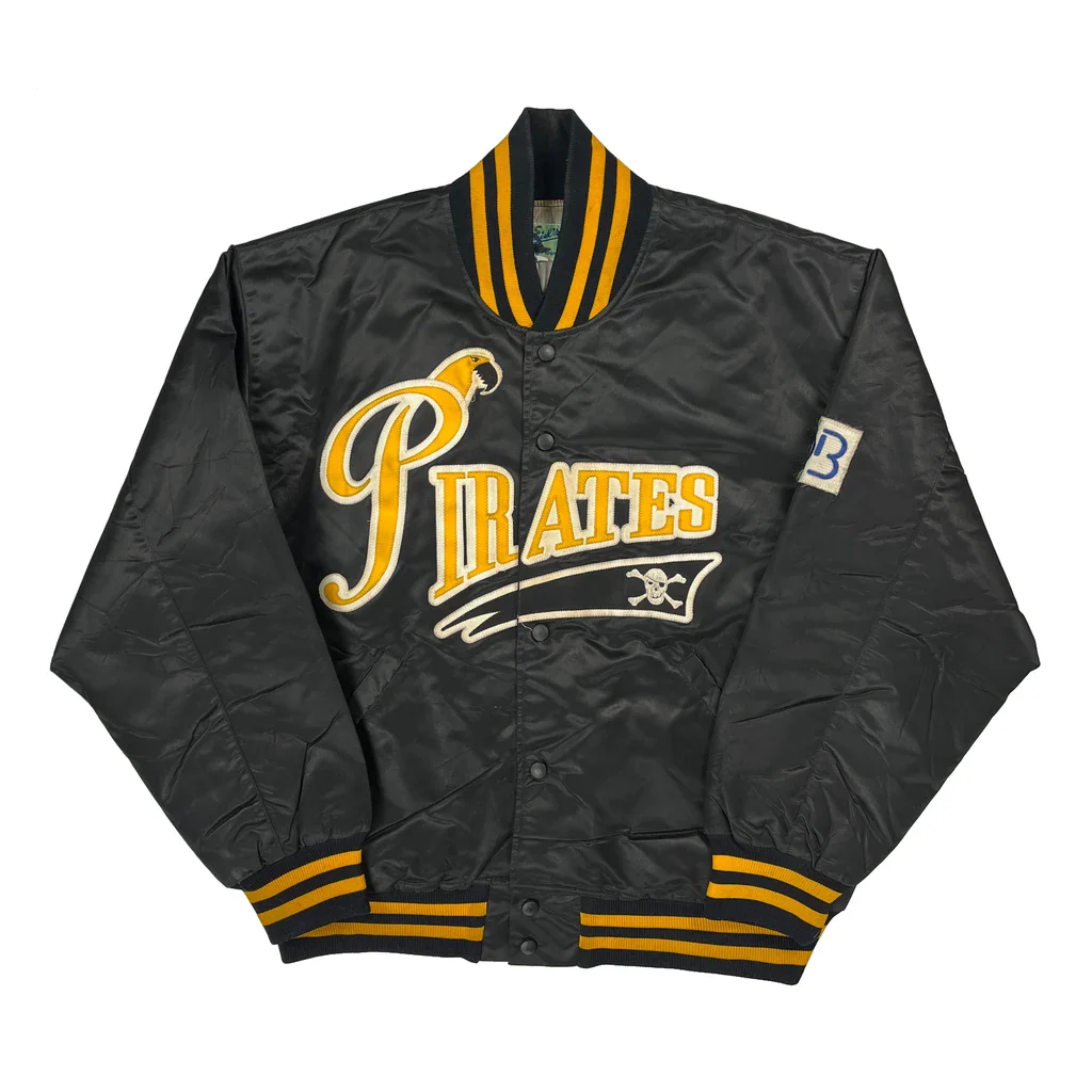 90S Made In USA Pirates Daniel'S Sportswear Satin Varsity Jacket - Large Black Polyester