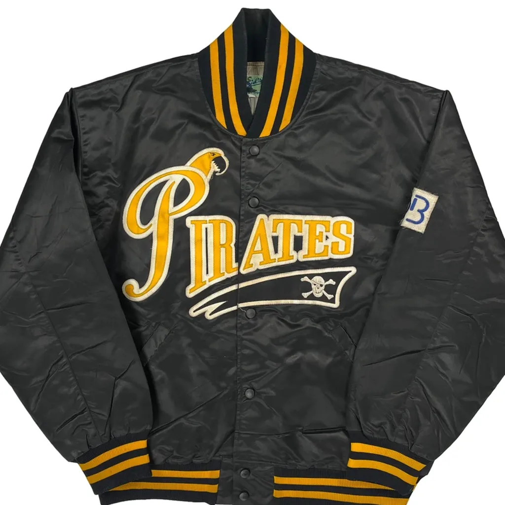 90S Made In USA Pirates Daniel'S Sportswear Satin Varsity Jacket - Large Black Polyester - Image 5