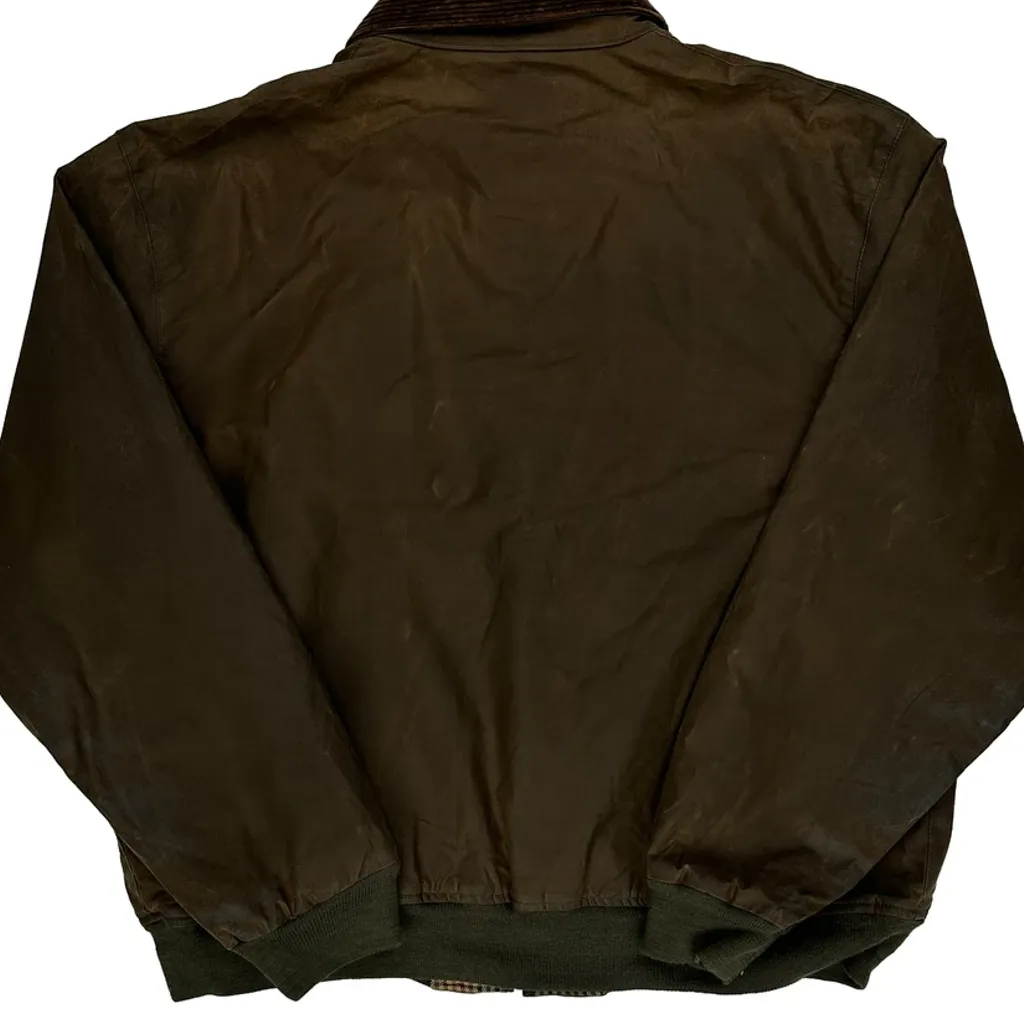 90S Made In USA Polo By Ralph Lauren Checked Lining Oilcloth Wax Jacket - XL Brown Cotton - Image 7